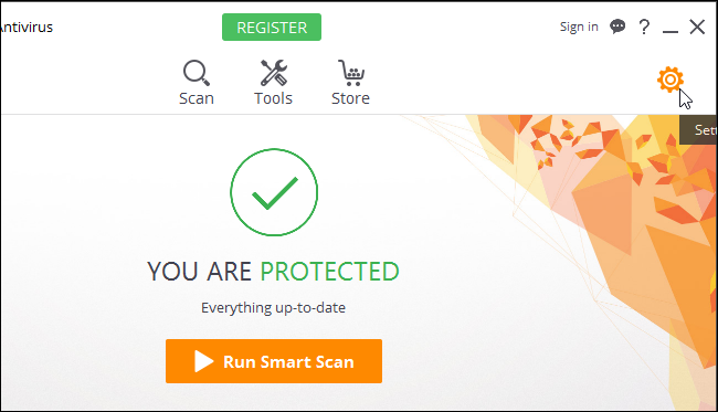 Изображение: шестерёнка Настройки в интерфейсе Avast