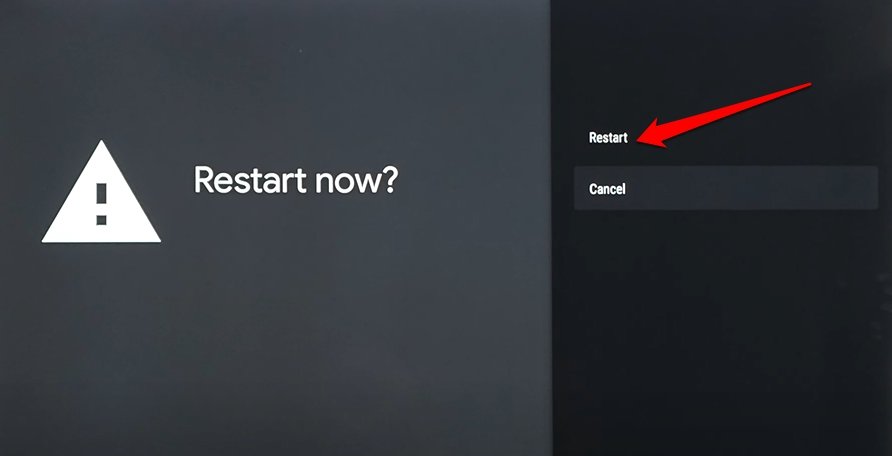 Подтвердить перезагрузку Android TV