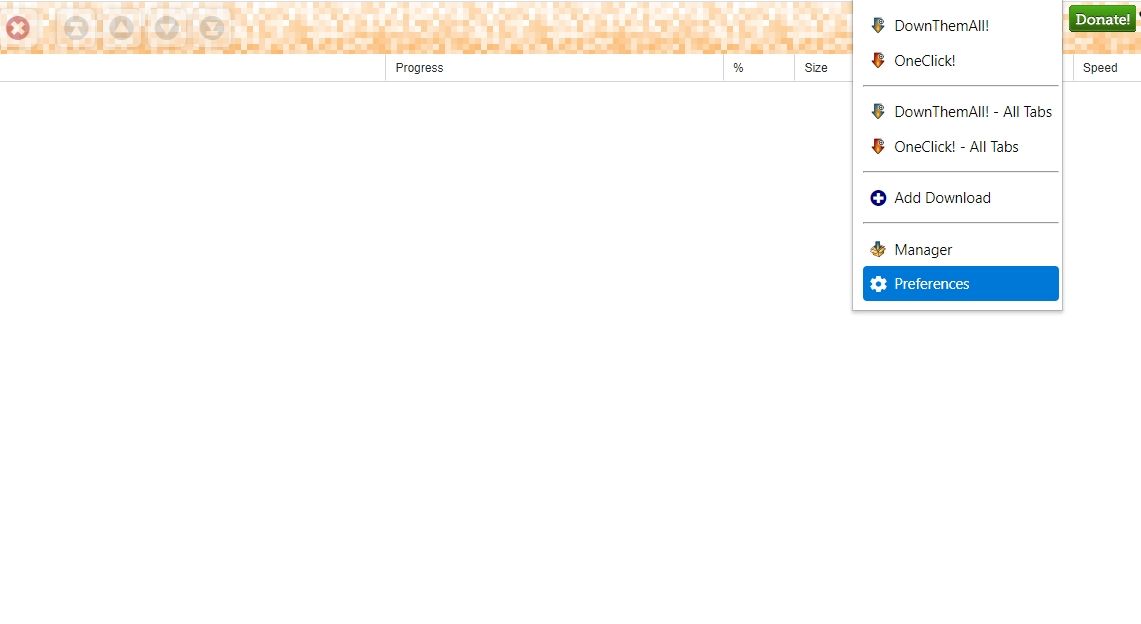 Окно настроек расширения DownThemAll!
