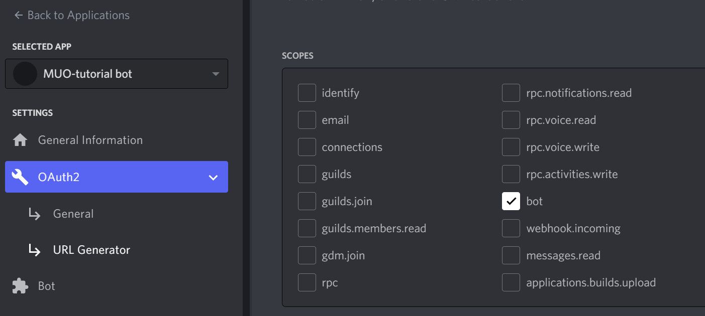 Генератор URL приглашения бота в консоли Discord