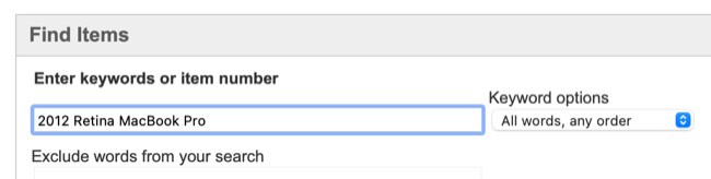 Поиск на eBay по описанию Mac