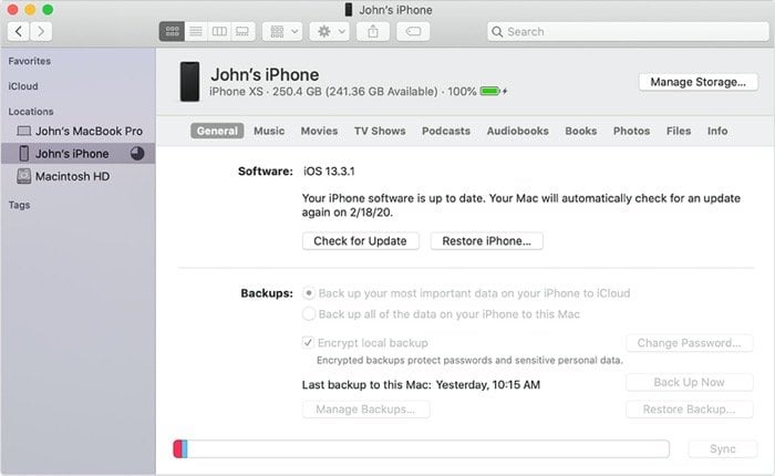 backup do iphone no mac