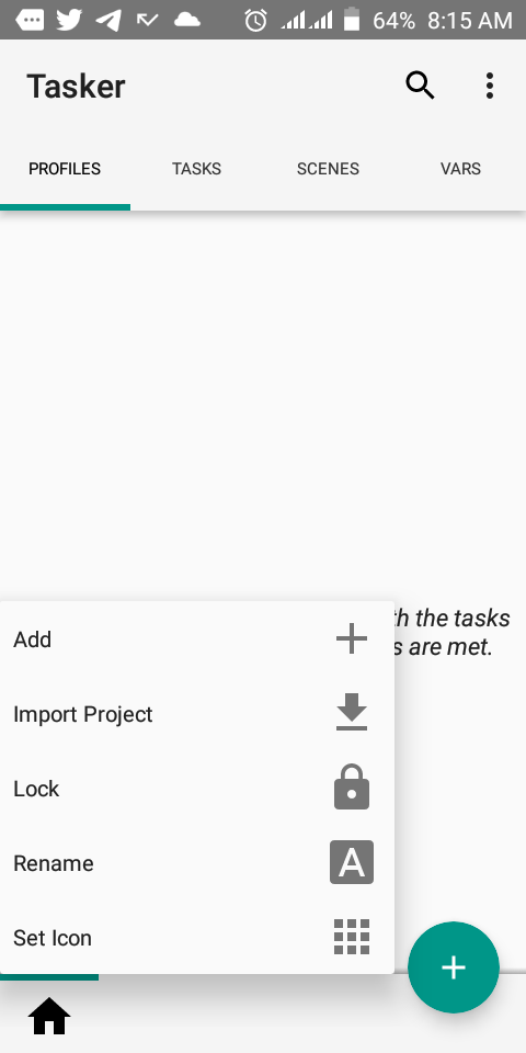 Интерфейс Tasker с настройками задачи