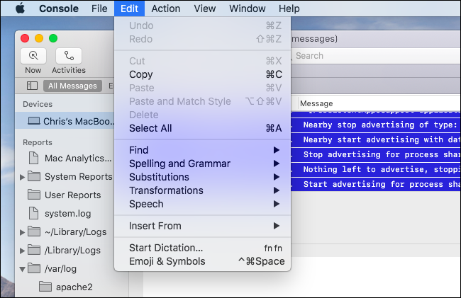 Экспорт логов: копирование в TextEdit и сохранение файла