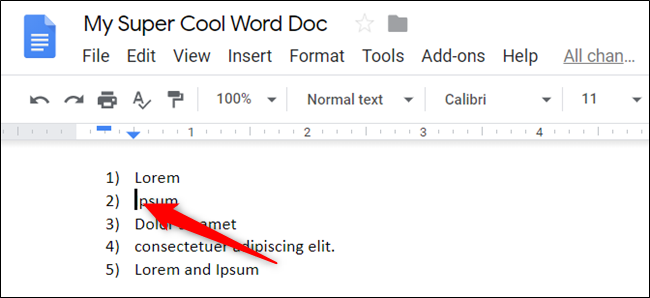 Клик в начале строки, чтобы установить курсор.