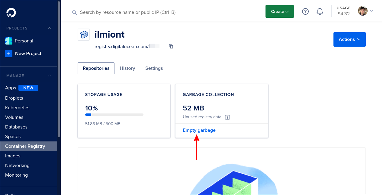 Скриншот: панель с очисткой мусора