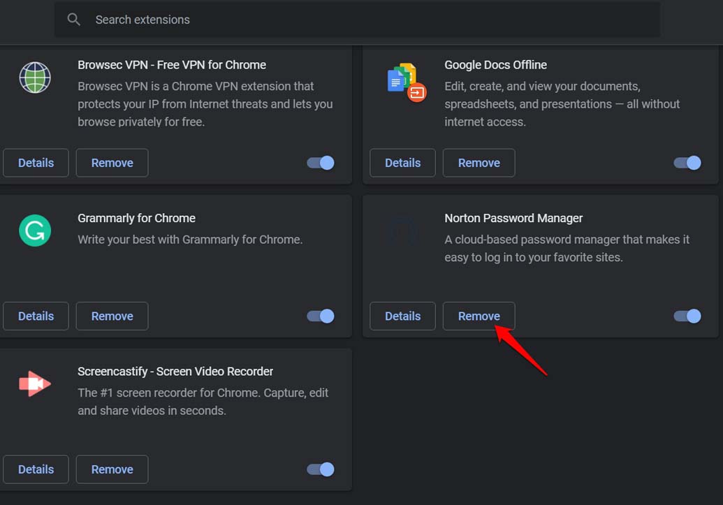 Управление расширениями в Chrome — удаление расширения.