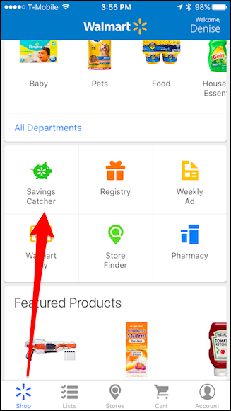 Вкладка Shop с выделенной функцией Savings Catcher