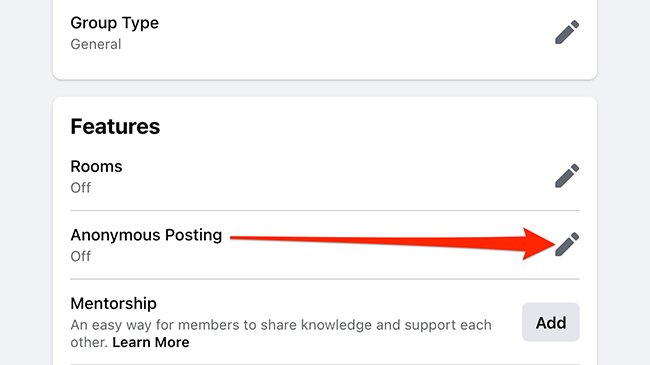 Выберите опцию «Анонимные публикации» в настройках группы на сайте Facebook.