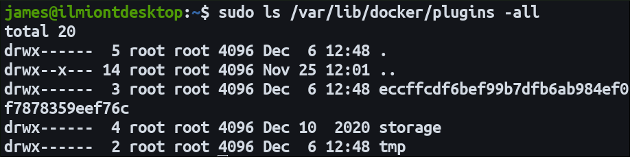 Содержимое каталога с плагинами Docker: пример файловой структуры