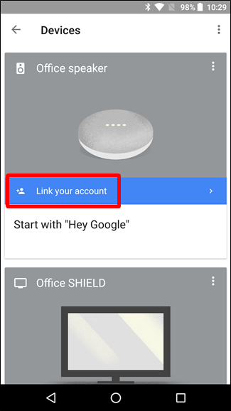 Пользовательский интерфейс на другом телефоне при выборе Google Home для настройки профиля