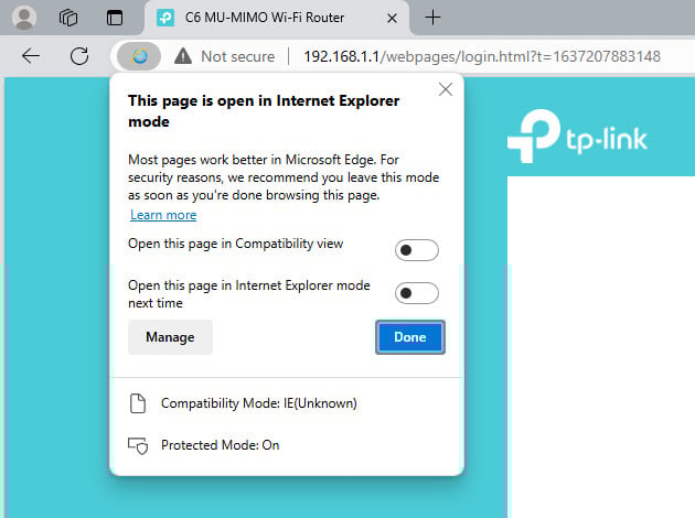 Уведомление о режиме совместимости IE в Microsoft Edge