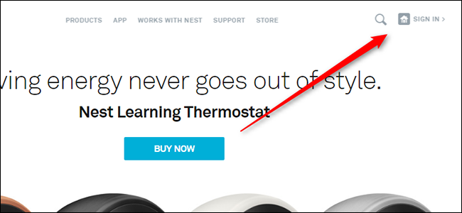 Выбор термостата в интерфейсе Nest