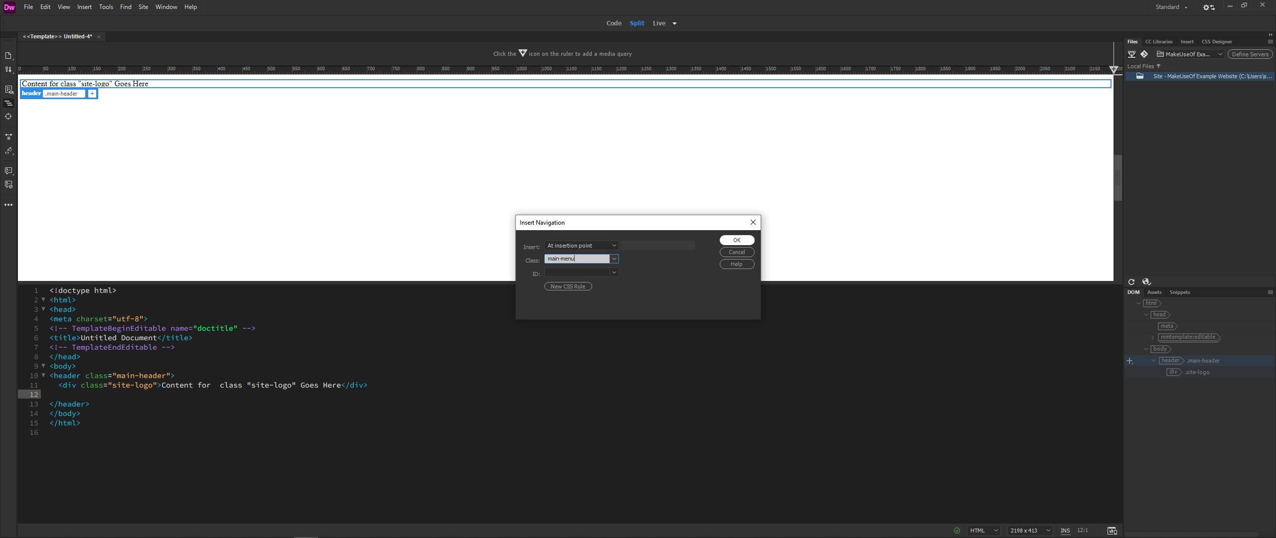 add dreamweaver nav element
