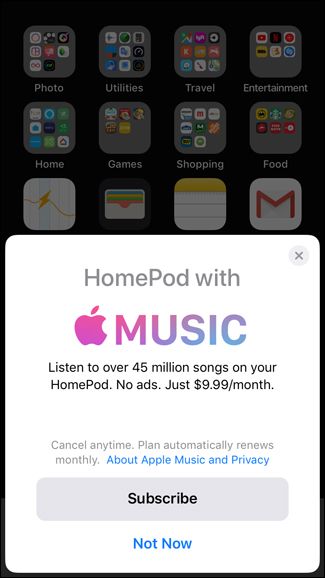 Вариант подписки на Apple Music при настройке HomePod