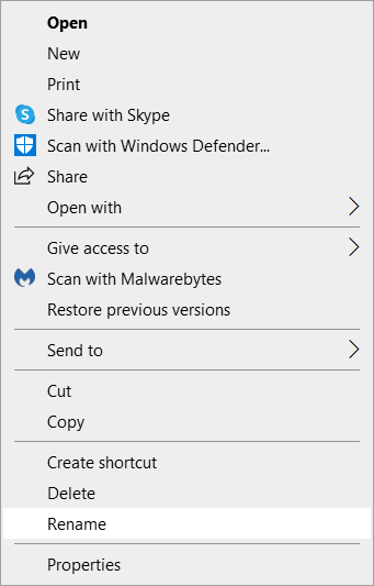 Контекстное меню с опцией «Переименовать» в Проводнике