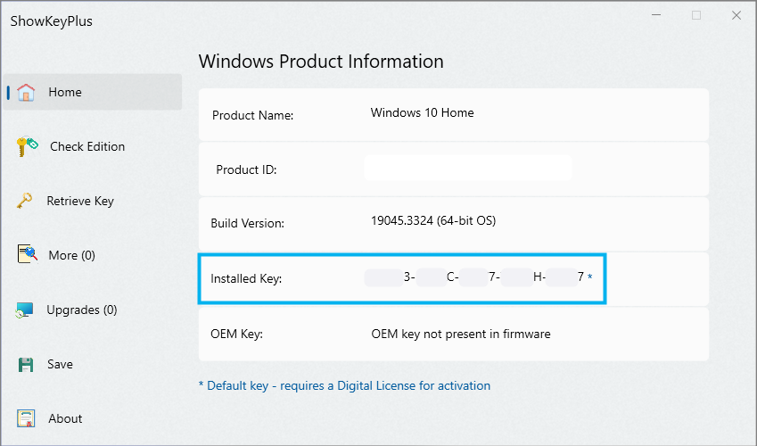 ShowKeyPlus в Windows 10