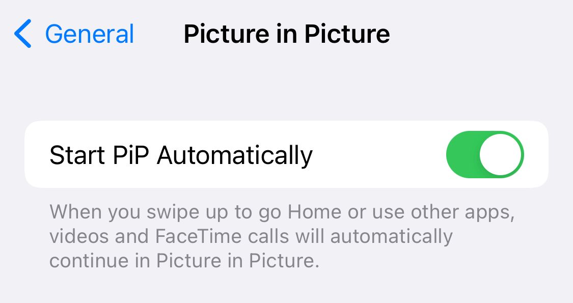 Включение PiP в Настройках iOS