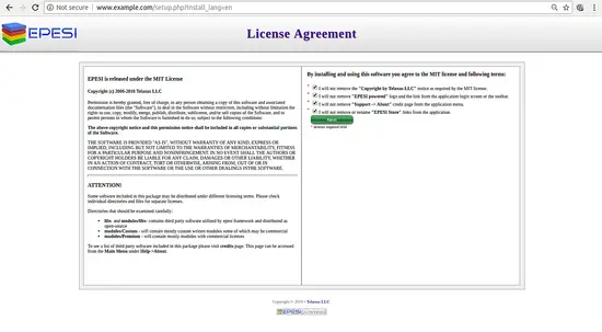 Принятие лицензионного соглашения EPESI
