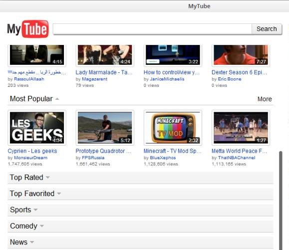 Ярлык YouTube в Pokki для просмотра каналов и поиска видео
