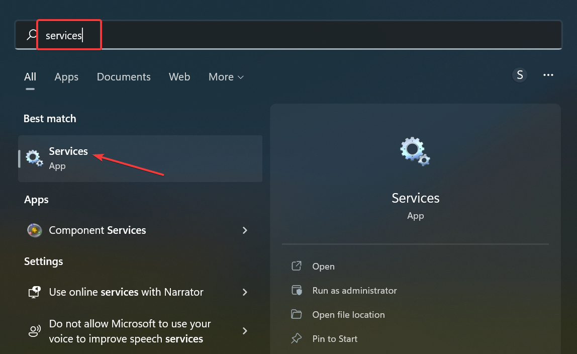 Окно «Службы» Windows