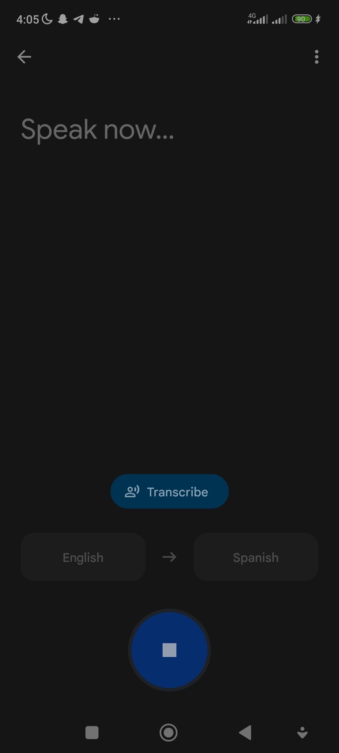Transcribe button on the Google Translate app