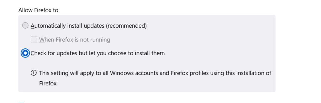 Отключение автоматических обновлений в Firefox