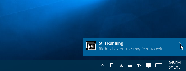Уведомление о продолжающейся работе VirtualDesktopManager и способе выхода