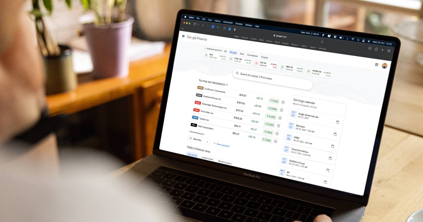 Список наблюдения и сравнение акций в Google Finance
