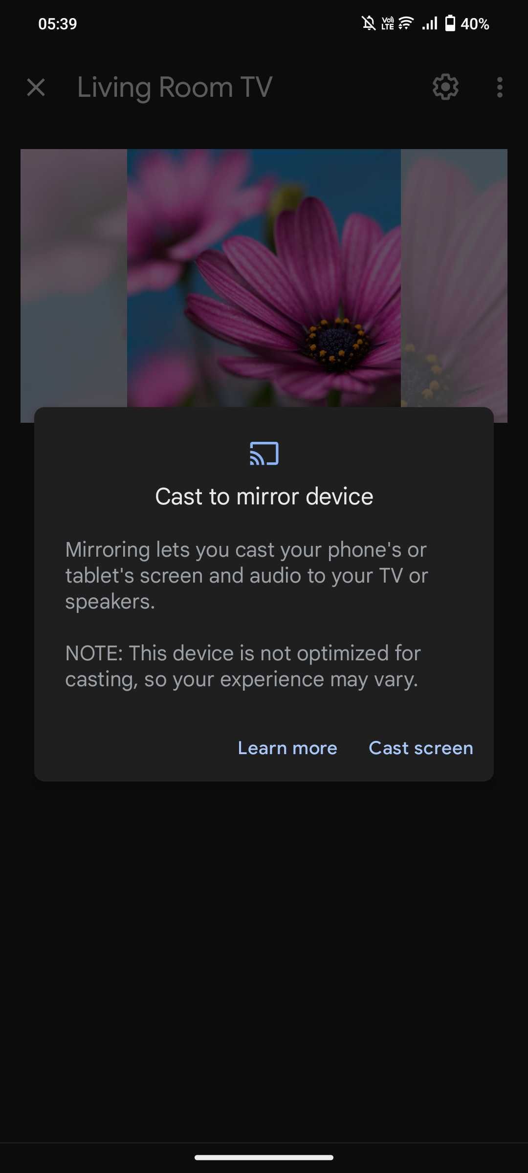 Скриншот приложения Google Home для трансляции на Chromecast