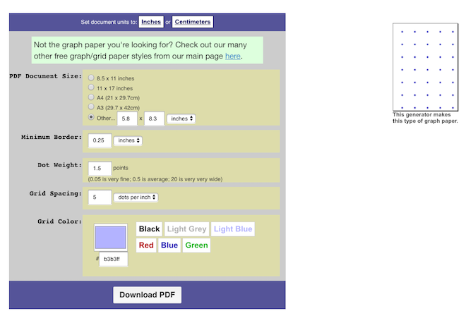 Пример цифровой точечной сетки для Bullet Journal