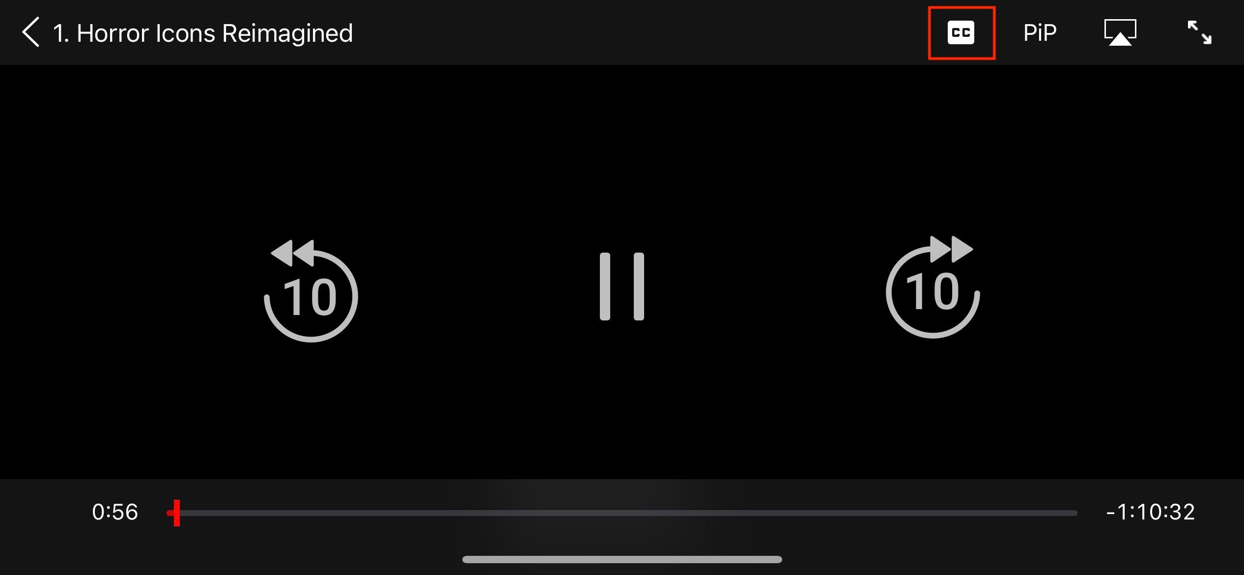 Включение закрытых субтитров в приложении Shudder на iPhone