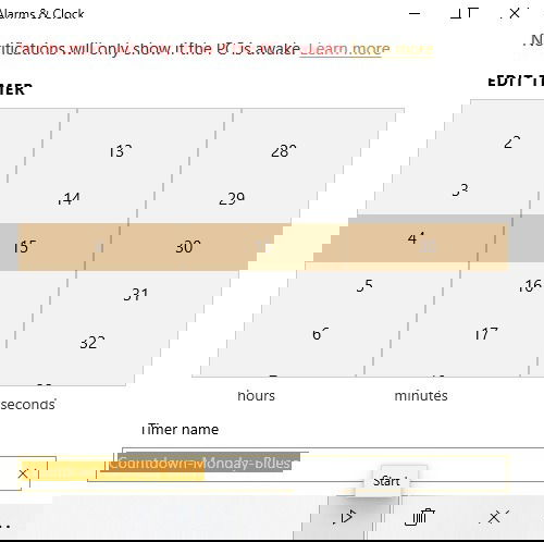 Экран редактирования таймера для установки часов, минут и секунд