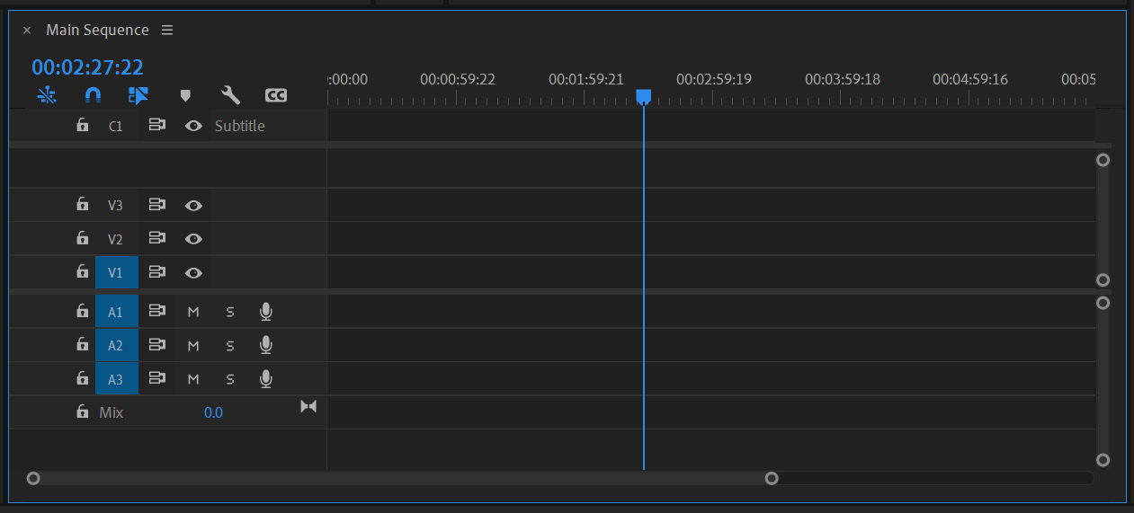 Выделенный трек субтитров на таймлайне