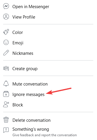 Клик для игнорирования сообщений в Messenger