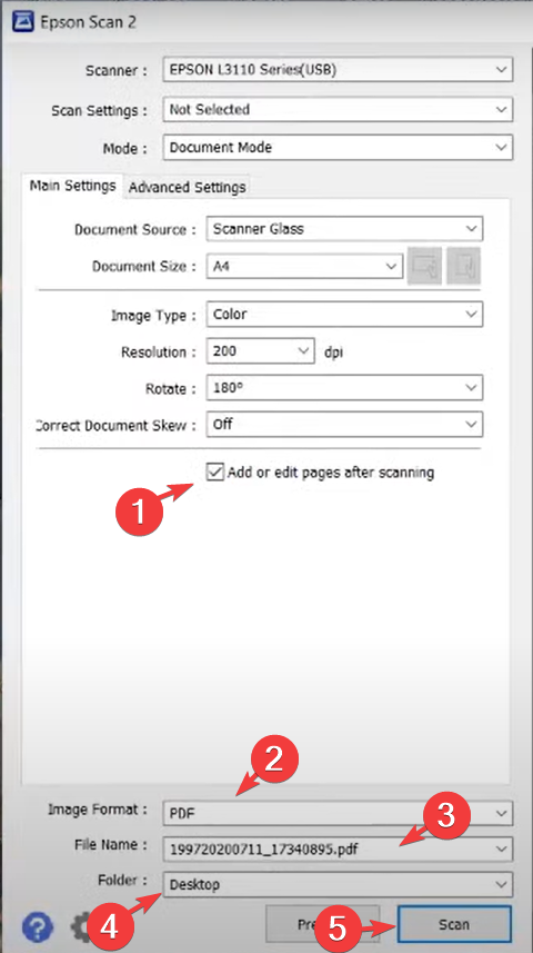 Процесс сканирования с добавлением страниц и предварительным просмотром