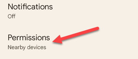 Раздел Разрешения на странице информации о приложении.