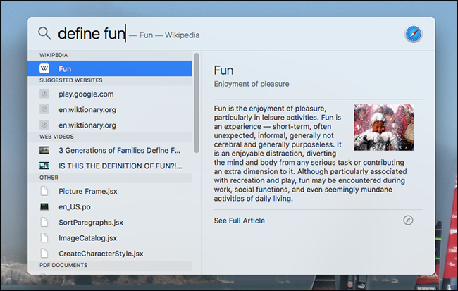 Определение слова через Spotlight