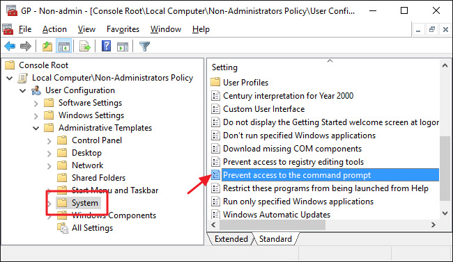 Политика Prevent access to the command prompt
