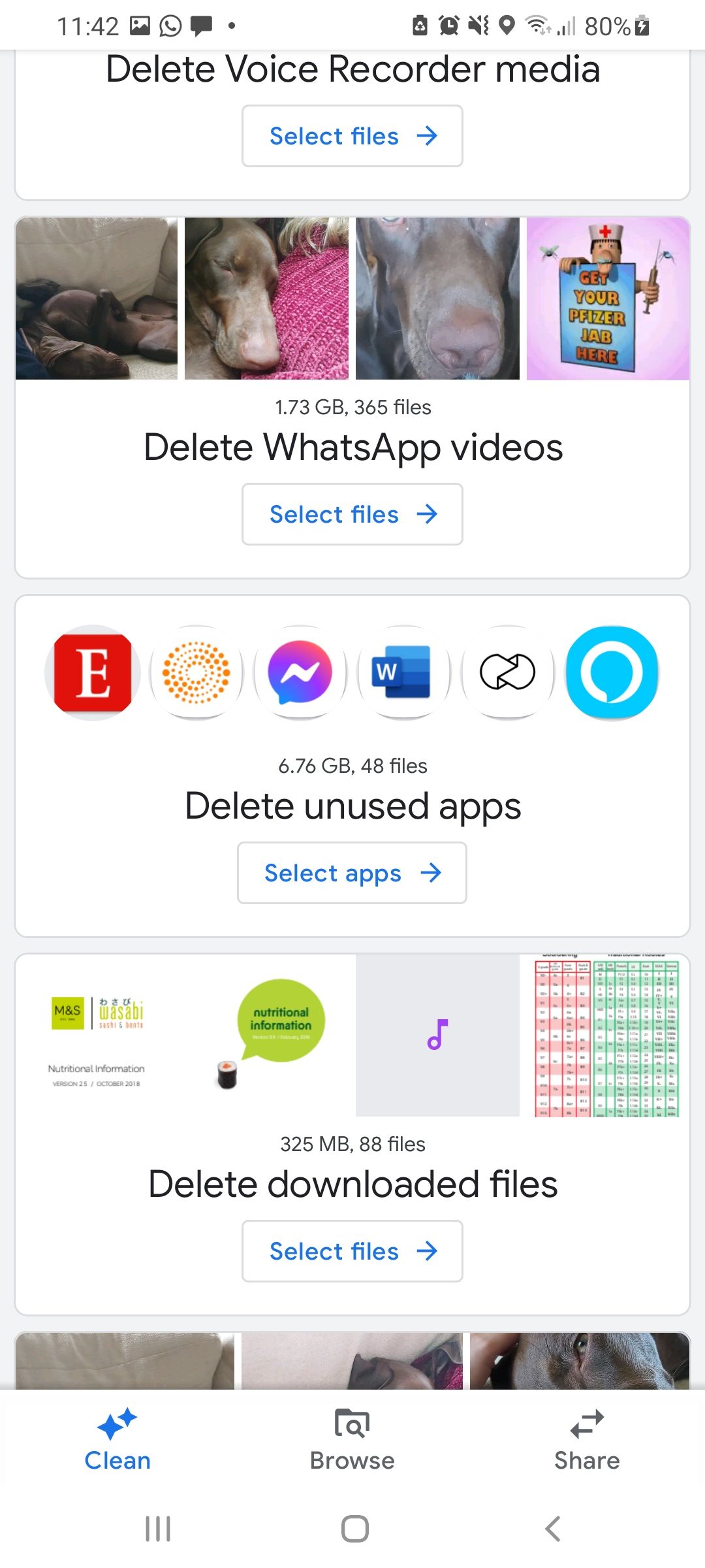 Экран управления хранилищем в Files by Google, показана статистика