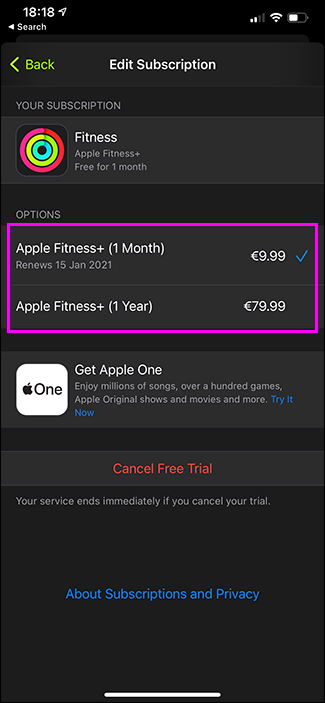 варианты подписки показаны