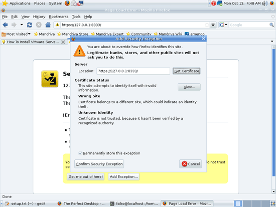 Подтверждение исключения безопасности в Firefox