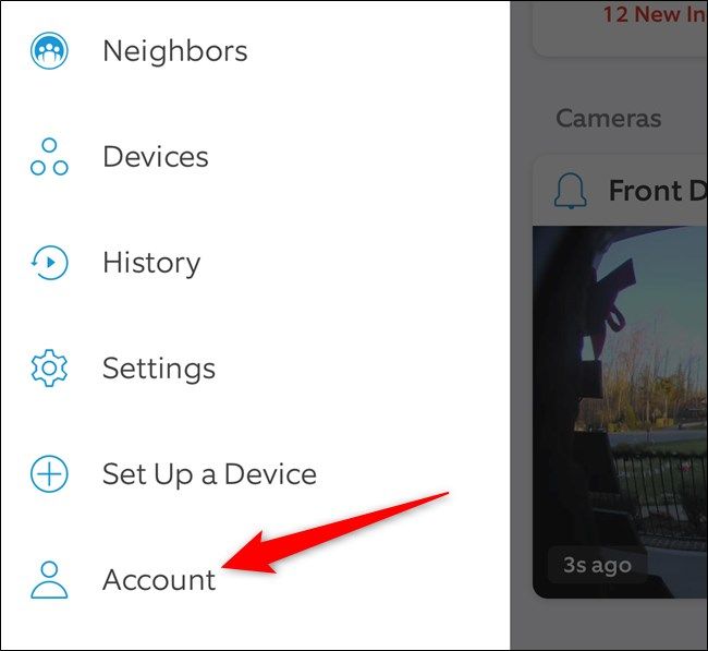 Выбор Account в мобильном приложении Ring