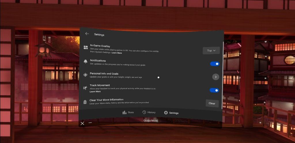 Настройки Move на Quest