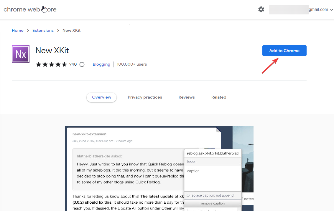 Кнопка Add to Chrome для установки XKit