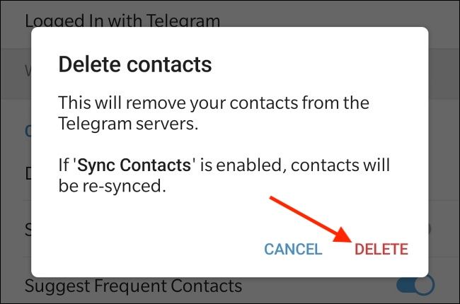 Подтвердите удаление контактов, нажав «Удалить»