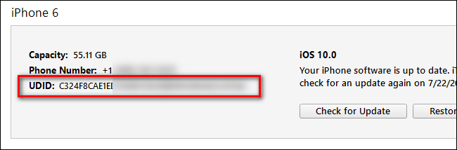 UDID, отображаемый в iTunes
