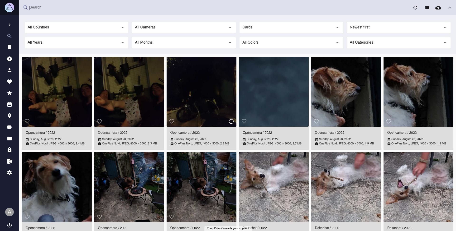 photoprism search options plus pictures of dogs