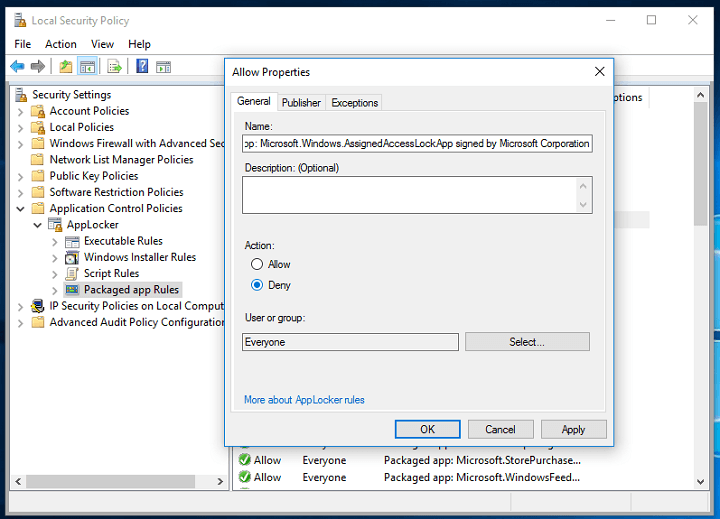 Изменение действия правила на Deny в AppLocker