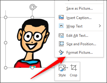 Format picture option in image context menu